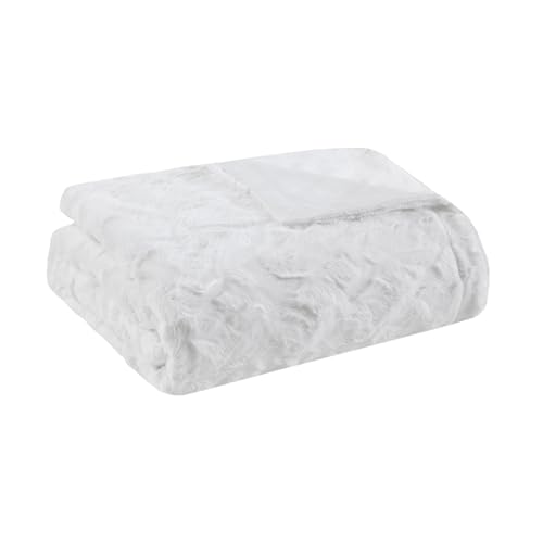 Madison Park Zuri Soft Plush Luxury Oversized Faux Fur Throw Animal Stripes Design, Faux Mink On The Reverse, Modern All Seasons Blanket for Bed, Sofa Couch, Office, White, 60x70