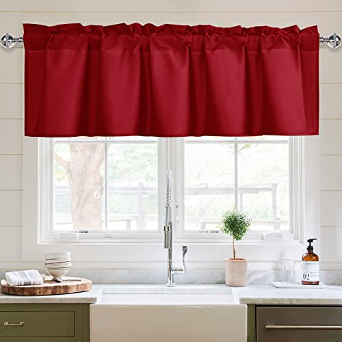 XWZO Kitchen Valances Curtains for Windows Living Room Bedroom Bathroom Toppers Farmhouse Style Rustic Dinning Room Thermal Insulated Rod Pocket, W72 x L16 Inch Length, Red, 1 Panel