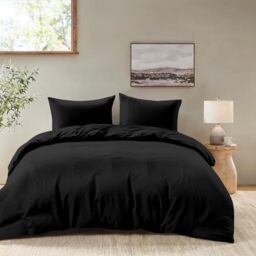 Dreamzie - Duvet cover 240 x 260 cm with 2 pillowcases 65 x 65 cm - 3-piece adult bed linen in soft black microfibre - Oeko-Tex certified