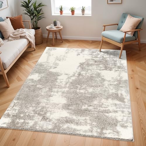 Livabliss Sayuntka Sibiu Shaggy Berber Carpet 160x213 cm, Living Room & Bedroom, Soft Plush Thick Pile, Neutral Boho Style, Easy Care, Off White Grey Charcoal
