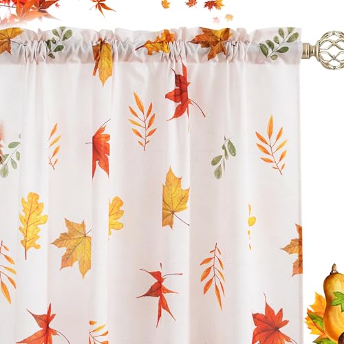 "youleyar Fall Curtains for Living Room, 72 Inch Length Rod Pocket Thanksgiving Curtian Panels, Autumn Falling Maple Leaves Window Drapes for Bedroom Dining Room Drapes, 52"" W x 72"" L"