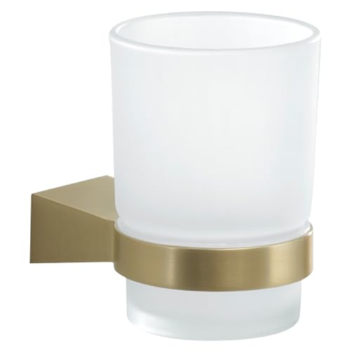 Gedy TONALE Toothbrush Holder, Wall Toothbrush Holder, Matte Gold, Stainless Steel and Glass, 6.7 x 9.5 x 9.5 cm