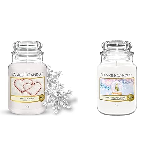 Bundle of Yankee Candle Scented Candles - Snow in Love Large Candle - Snow Globe Wonderland Large Candle - Burn Time: up to 150 Hours - Perfect Gifts for Women - Long Burning Candles