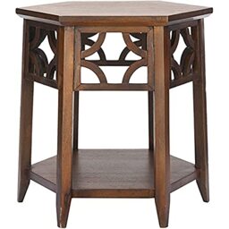 SAFAVIEH Transitional Accent Table with Wooden Storage Shelf, in Brown, 45 X 45 X 45