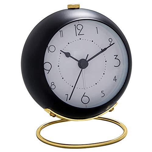 SHISEDECO Small Tableclocks Classic Non-Ticking Tabletop Alarm Clock with Backlight, Battery Operated Astronaut Deskclock with HD Glass for Living Room Bedroom Bedside Indoor Decor (Black)