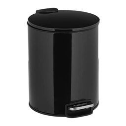 Relaxdays Bathroom Bin 5 Litre, Soft-Close, Removable Inner Container, Round Pedal Dustbin, Metal, Black