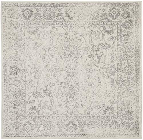 Safavieh Distressed Rug for Living Room, Dining Room, Bedroom - Adirondack Collection, Short Pile, in Ivory and Silver, 120 X 120 cm