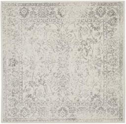 Safavieh Distressed Rug for Living Room, Dining Room, Bedroom - Adirondack Collection, Short Pile, in Ivory and Silver, 120 X 120 cm