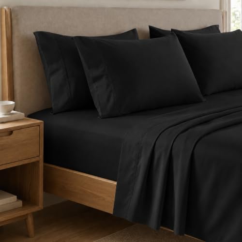 PETTI Artigiani Italiani - Set of 3 Single Bed Sheets Percale Black Cotton, 3-Piece Set, 100% Made in Italy