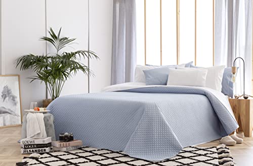 Todocama – Fine Boutí Bedspread with Rhombus Design for Spring, Summer, Autumn and Winter. 100% Extra Soft Microfibre, Multi-purpose Bed Coverlet, Bed 80/90-180x260 cm Light Blue