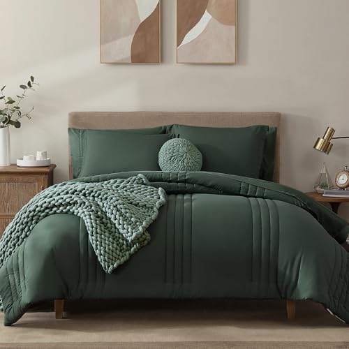 King Size Comforter Set-7 Pieces Deep Forest Bed in a Bag King Bedding Sets - Monbix All-Season Vertical Quilted Comforter with Sheets, Pillow Shams & Pillowcases