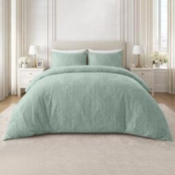 GC GAVENO CAVAILIA Geometric Blocks Double Duvet Set - Reversible Microfiber Bedding Double Bed Set Pillow Cases - Hypoallergenic, Lightweight Quilt Cover Set With Button Closure, Sage Green