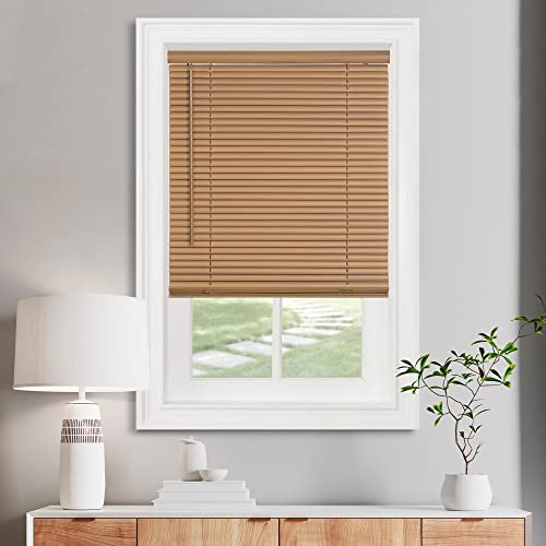 "Cordless Light Filtering Mini Blind - 30 Inch Width, 64 Inch Length, 1"" Slat Size - Woodtone - Cordless GII Morningstar Horizontal Windows Blinds for Interior by Achim Home Decor"
