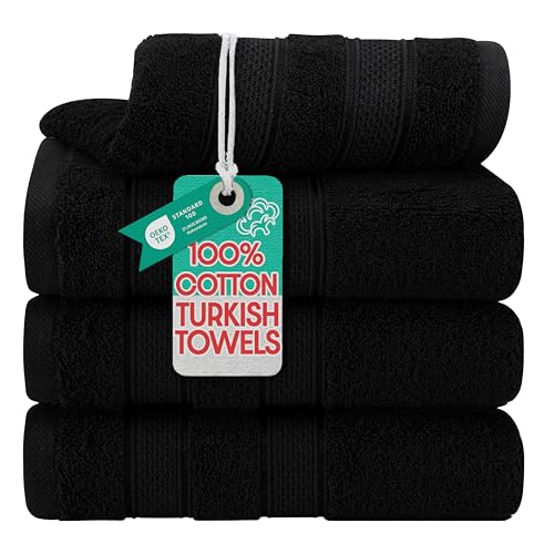 American Soft Linen Salem 100% Cotton Turkish 4 Piece Hand Towels for Bathroom, 600 GSM Soft Absorbent Quickdry Hand Face Towel Set, Black