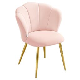 VASAGLE Dining Chair, Petal Shaped Backrest, Upholstered Velvet Vanity Chair, Loads 150 kg, Steel Legs, for Kitchen, Living Room, Bedroom, Jelly Pink KDC099S101