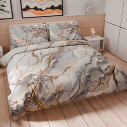 PETTI Artigiani Italiani - Double Duvet Cover Set 250 x 200 cm (2 Pillowcases 50 x 80 cm Included), Soft Microfibre Duvet Cover Set with Digital Print Grey Marble Effect - Made in Italy
