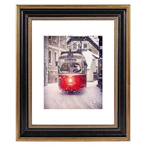 Space Art Deco, 11x14 Ornate Picture Frame with Mat for 8x10 Photo or Display 11x14 Prints Without Mat, Shatter Resistant Glass Wall Mounting (Color Ornate Gold/Black)