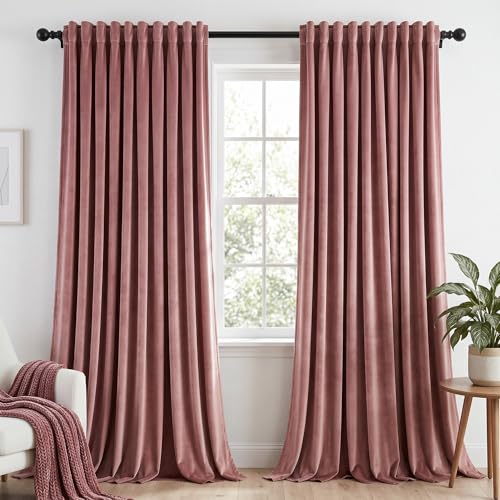 Dchola Wild Rose Velvet Curtains for Bedroom Window with Back Tab, Super Soft Vintage Luxury Heavy Drapes, Room Darkening Thermal Insulated Curtain for Living Room, W52 by L63 inches, 2 Panels