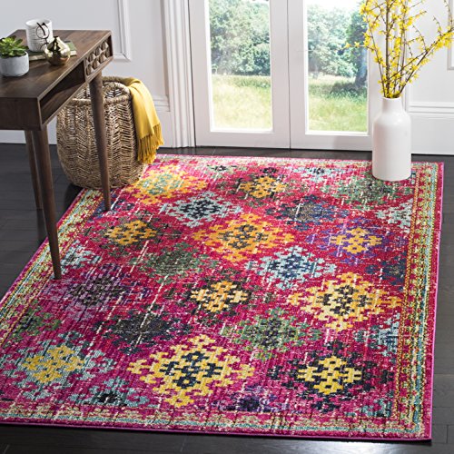 Safavieh Boho Chic Indoor Woven Rectangle Area Rug, Monaco Collection, MNC244, in Fuchsia / Multi, 201 X 279 cm for Living Room, Bedroom or Any Indoor Space