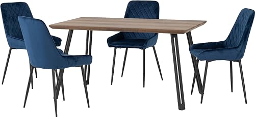 Seconique Quebec Straight Dining Set with Avery Chairs,Medium Oak/Blue