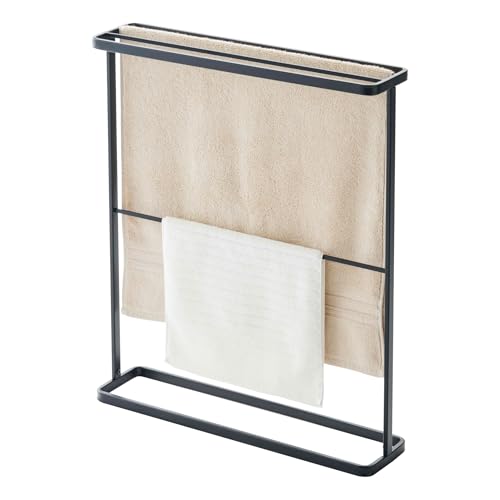 Yamazaki 7466 TOWER Bath Towel Hanger, Black, Steel, Minimalist Design, 65 x 15 x 75 cm (LxWxH)