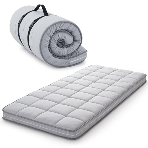 Jamdok 4Inch Cot Mattress Topper,Gel Infused Memory Foam,Machine Washable Thickened Pillow Top Cover,Roll Up Floors Mat,Portable Folding Sleep Pad,Small Single (72 X 24???)