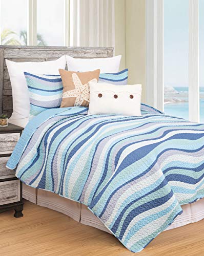 C&F Home Sea Waves Blue Ocean 3-Piece Full/Queen Quilt Set Versatile Summer Nautical Coastal Seawaves Beach House Reversible Machine Wash Lightweight Coverlet Comforter Bedroom Bedding Decor