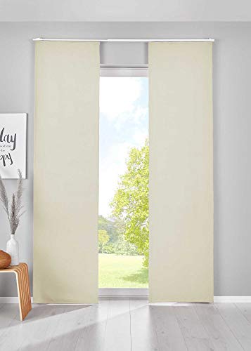 Gardinenbox Newyork 202020680-2 Set of 2 Blackout Sliding Curtains, H x W 145 x 60 cm, Beige Panel Carrier, Opaque Thermal Sliding Curtain
