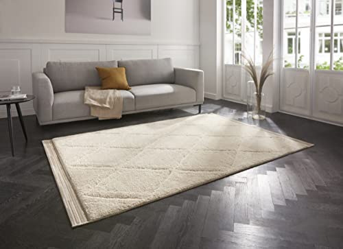Mint Rugs Colin Design High Pile Rug (80 x 150 cm, High-Low Look, 100% Polypropylene, Soft, Durable and Easy to Clean, Ideal for Living, Bedroom or Study) Beige