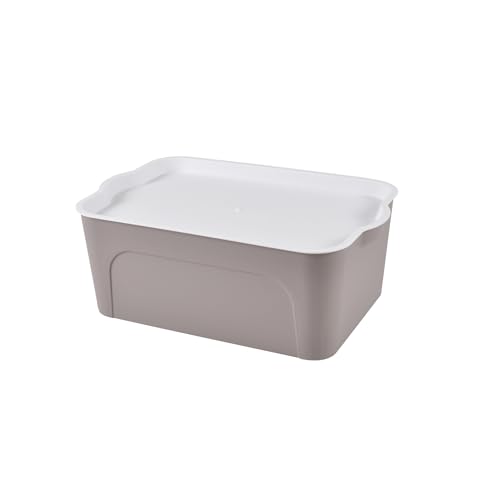 Hom??a, Box with Lid White Plastic 5L 28X18Xh.10,5Cm Taupe