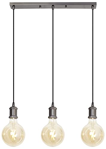 4lite Decorative 3 Light Bar Pendant Antique Brass Finish for E27 Large Screw Fit Lamp - E27 Bulb Not Included