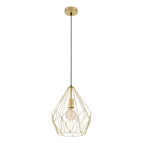 Eglo Carlton Vintage Pendant Light, Retro Gold Steel Hanging lamp, E27 Socket