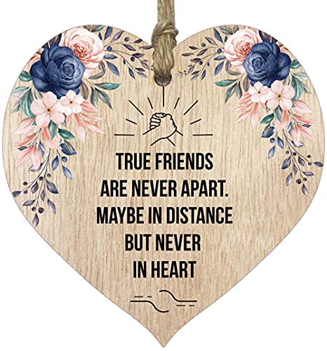 Friendship Wooden Heart Plaque for Women, Best Friend Birthday Gifts - True Friends Light Wooden Heart Sign Wood Plaque, Handmade Decorative Accessories Hearts, Plaques with Quotes, Christmas
