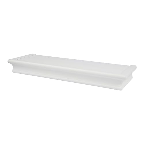 "HIGH & MIGHTY 515604 Decorative 18"" Floating Shelf Holds up to 15lbs, Easy Tool-Free Dry Wall Installation, Beveled, White"