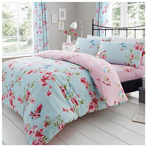 Gaveno Cavailia Luxury BIRDIE BLOSSOM Bed Set with Duvet Cover and Pillow Case, Polyester-Cotton, Blue, Double