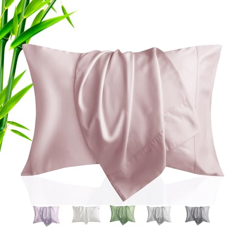 TELUS Pillow Cases Queen Size 2 Pack, Bamboo Rayon & Lyocell Pillowcase with Envelope Closure, Cooling Breathable Pillow Cover for Hot Sleeper & Night Sweats, 20x30 inch, Pink