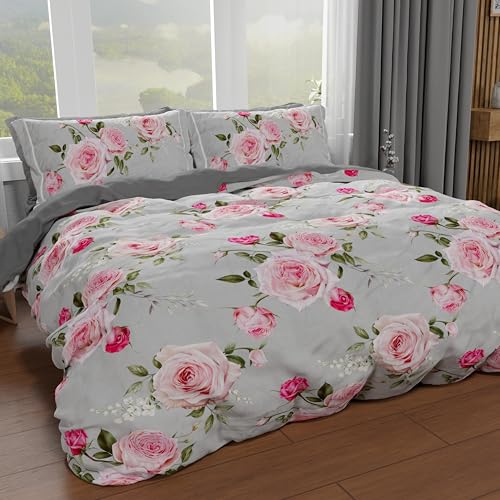 PETTI Artigiani Italiani - Single Duvet Cover Set 135 x 200 cm (1 Pillowcase 75 x 50 cm Included) Microfibre Duvet Cover Set with Digital Floral Print 20 02 - Made in Italy