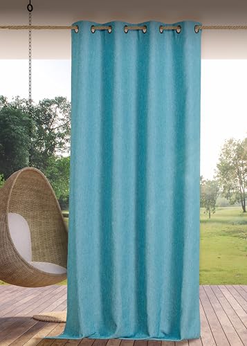 Linder Waterproof Outdoor Curtain – Woven and Dyed in France – Anti-Oxidant Gun Cannon Eyelet Finish – Mediterranean Blue – Dimensions 140 x 265 cm – 100% Polypropylene – Rooftop Collection