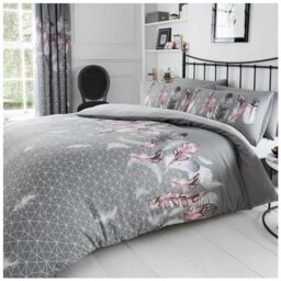 GC GAVENO CAVAILIA Luxurious Feathers Bed Set with Duvet Cover and Pillow Cases, Polyester-Cotton, Grey, Super-King