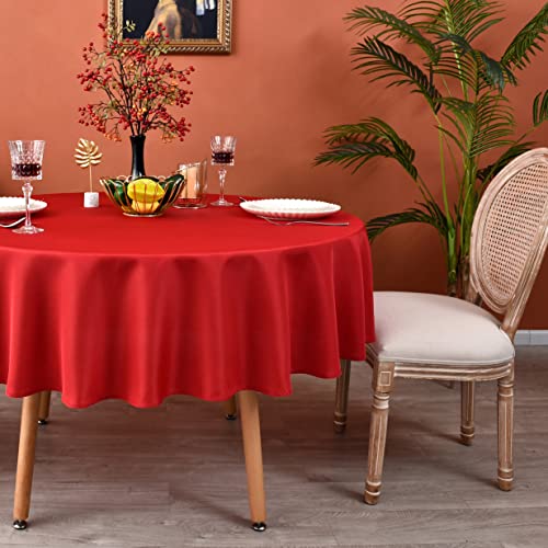 MEANMOY Red Round Tablecloth 48 Inch Water Resistant Table Cloth - 210 GSM Solid Washable Stain Resistant Circle Table Cloth Cover Wrinkle Free Wipe Clean Polyester for Wedding, Party, Banquet