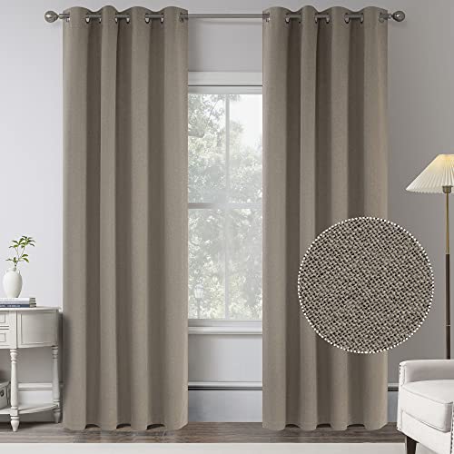 Linen 100% Blackout Curtains for Bedroom - 95 Inches Long Energy Saving Thermal Insulated Window Treatment Rustic Style Curtain Drapes for Living Room (Taupe,2 Panels,W 52 x L 95 Inch Length)