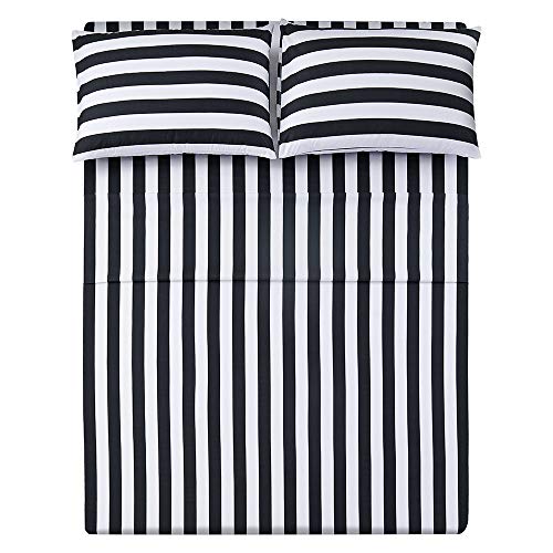 Best Season Stripe Sheet Set-4 Piece Super Soft Microfiber Bedding-Deep Pocket, Stain, Fade & Wrinkle Resistant(Full Size,Black&White)