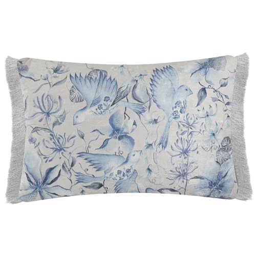 Voyage Maison Floella Cushion Cover – Watercolour Floral Damask Bird Botanical Decorative Case (Blue - 40x60cm)