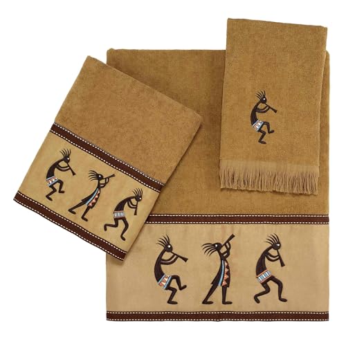 Avanti Linens - 3pc Towel Set, Soft & Absorbent Cotton Towels (Kokopelli Collection, Nutmeg)