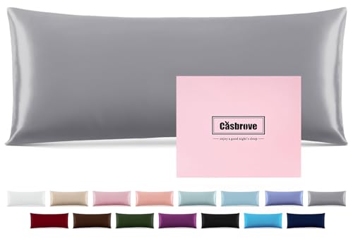 "Silk Pillow Cases with Zipper,Body Pillow Case,Silver Gray,20"" X 54"",1pc - Mulberry Silk Pillowcase for Hair and Skin,Single Luxury Hypoallergenic Pillow Cover for Women Bed Sleep,Breathable Smooth"