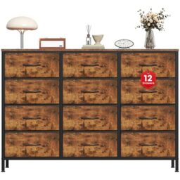 Feonase Chest of Drawers with 12 Drawers,Bedroom Drawers, Fabric Dresser with Wood Top,Drawer storage unit for for Bedroom, Living room(Rustic Brown)