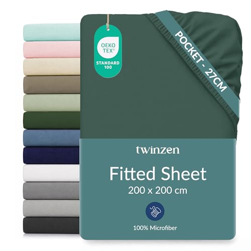 Twinzen Microfibre Fitted Sheet 200 x 200 cm Green 25 cm