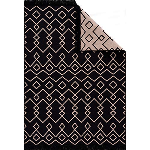 Jimri Fashion4Home Rug Runner - Rug for Living Room, Bedroom, Kitchen, Children's Room, Bathroom - Boho Kilim Rugs - Runner Hallway Rug Black-Beige Size: 120 x 170 cm