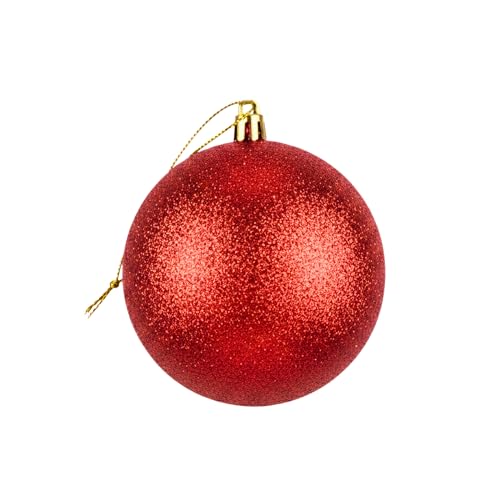 20cm Large Red Bauble PVC Shatterproof Glitter Finish Christmas Balls Ornament - Festive Xmas Tree Hanging Decorations, Round Ornament for Holiday Home Decor