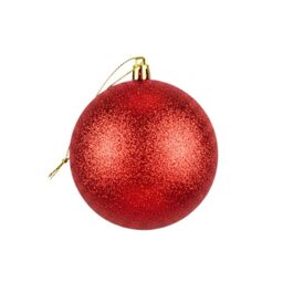 20cm Large Red Bauble PVC Shatterproof Glitter Finish Christmas Balls Ornament - Festive Xmas Tree Hanging Decorations, Round Ornament for Holiday Home Decor